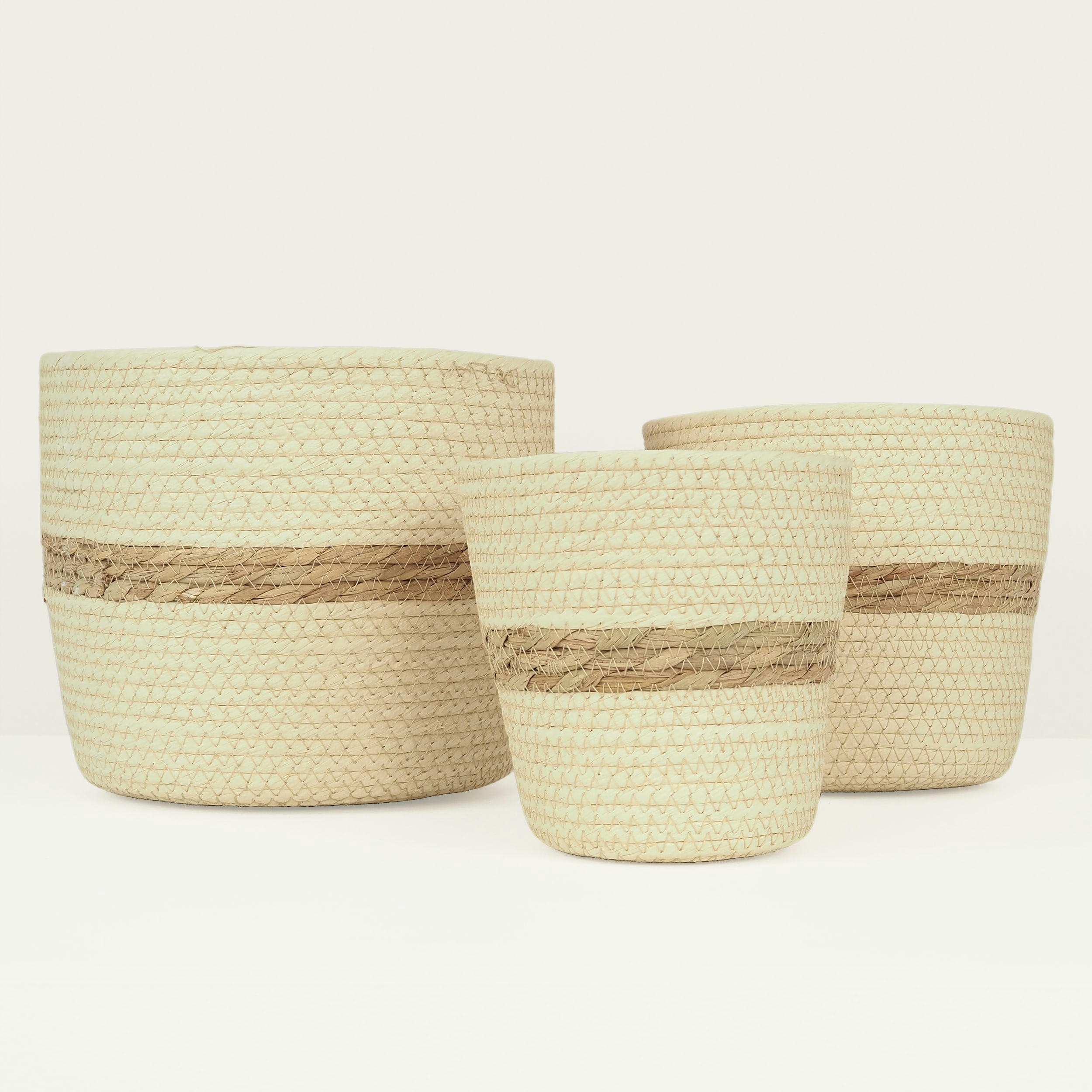 - Cache-pots lot de 3 en rotin et liseré 25cm