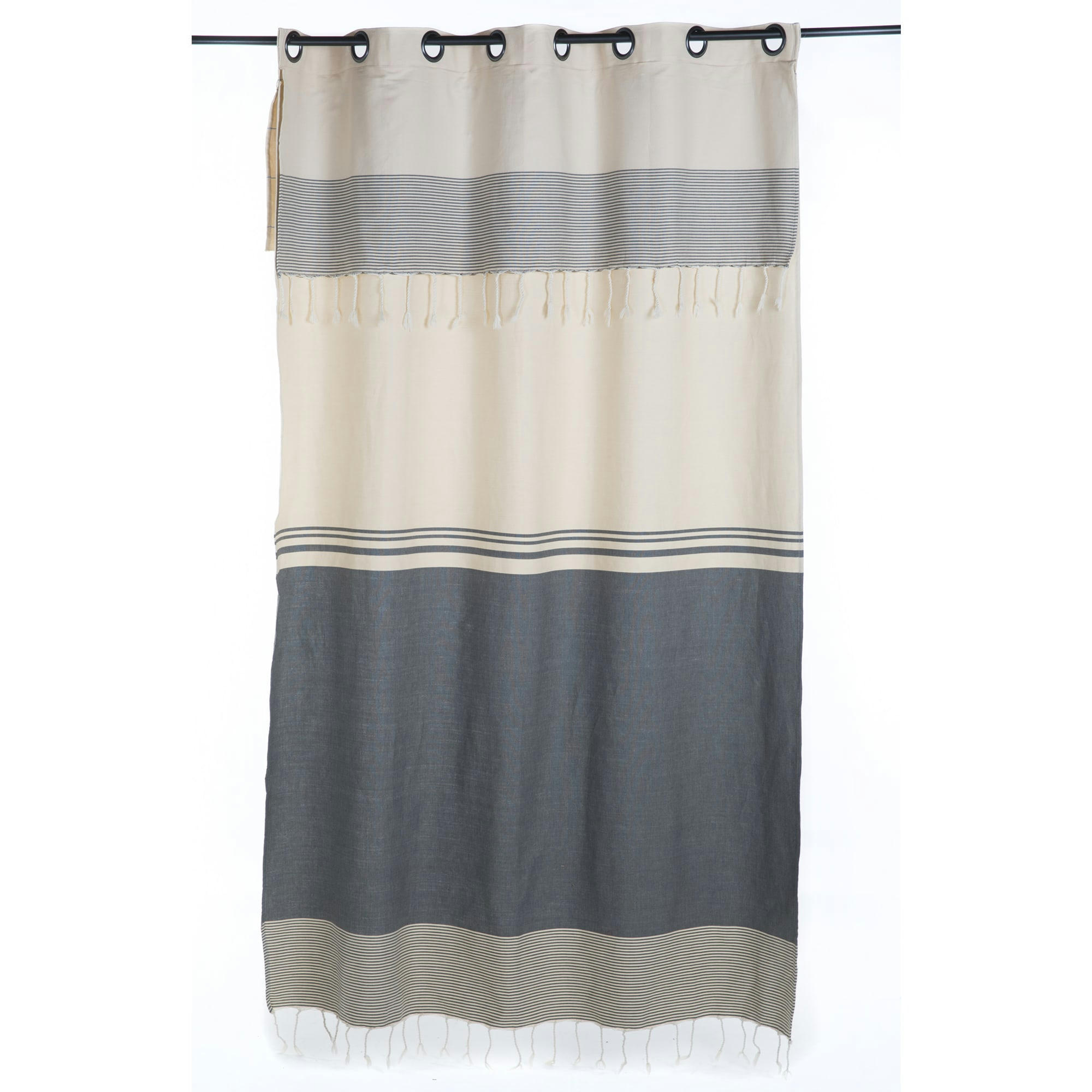 TANGER - Rideau ajustable coton rayures écru et taupe 140 x 250 à 280