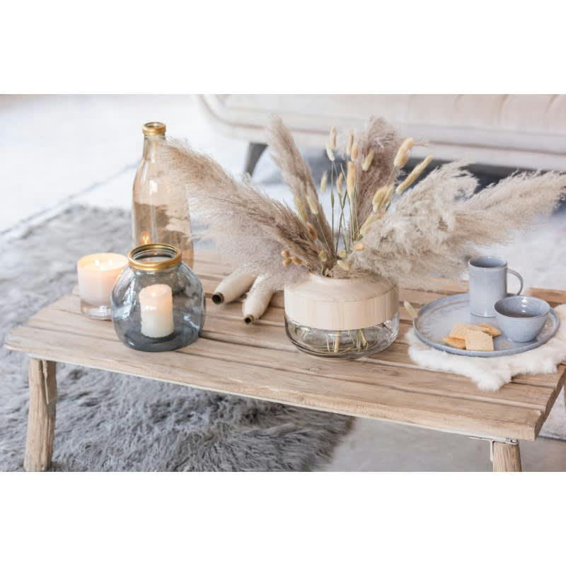 BOIS - Vase bas bois/verre marron clair H17,5cm