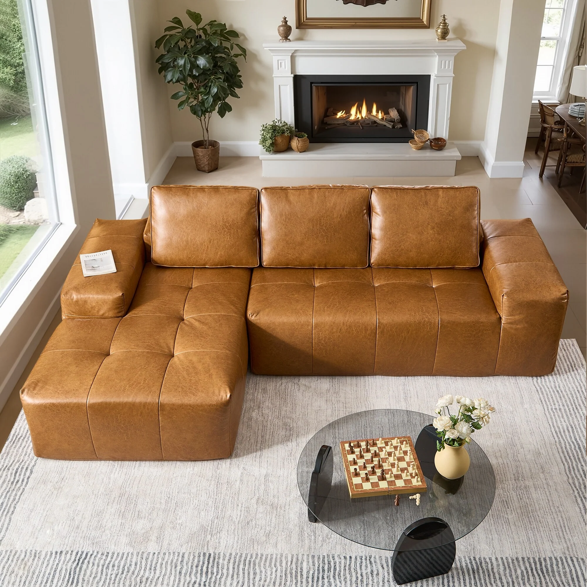 HOOOWOOO Mid-Century Modern Upholstery Fabric L-shaped Sectional Sofa