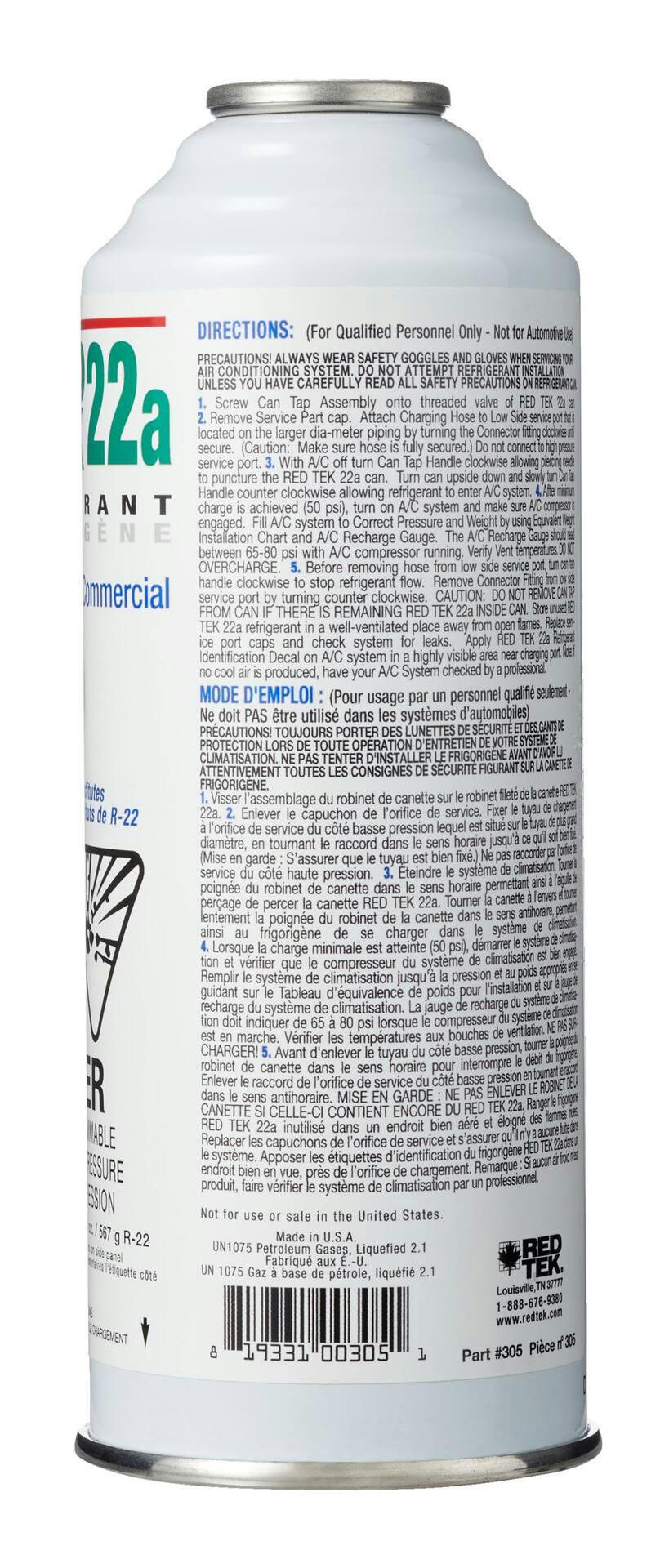 RED TEK R22aA/C Hydrocarbon Refrigerant Recharge, 8-oz