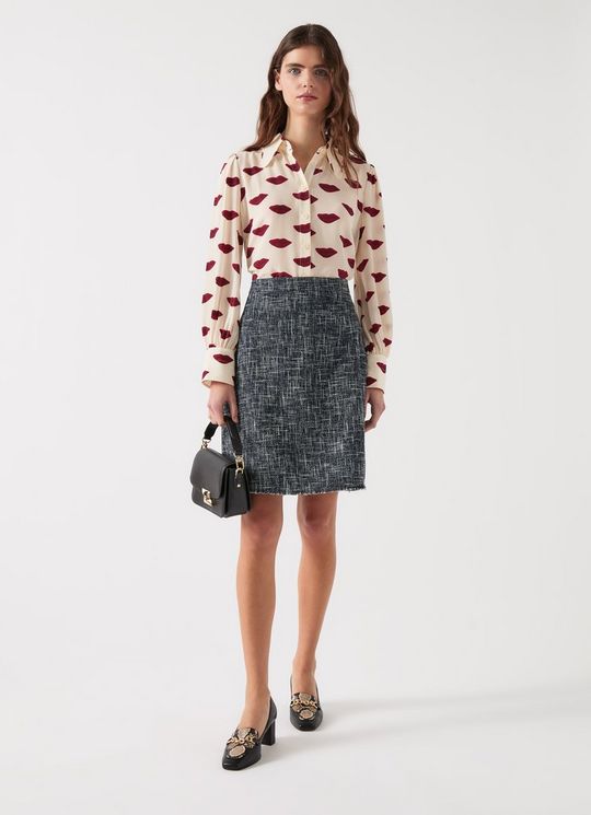 Suzie Indigo & Black & Cream Cotton Blend Pencil Skirt