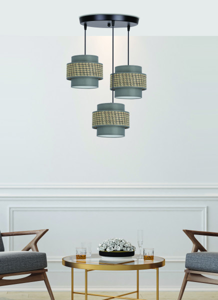 Lampa wisząca Luccia beżowo-grafitowe abażury czarna 3xE27x40W Candellux
