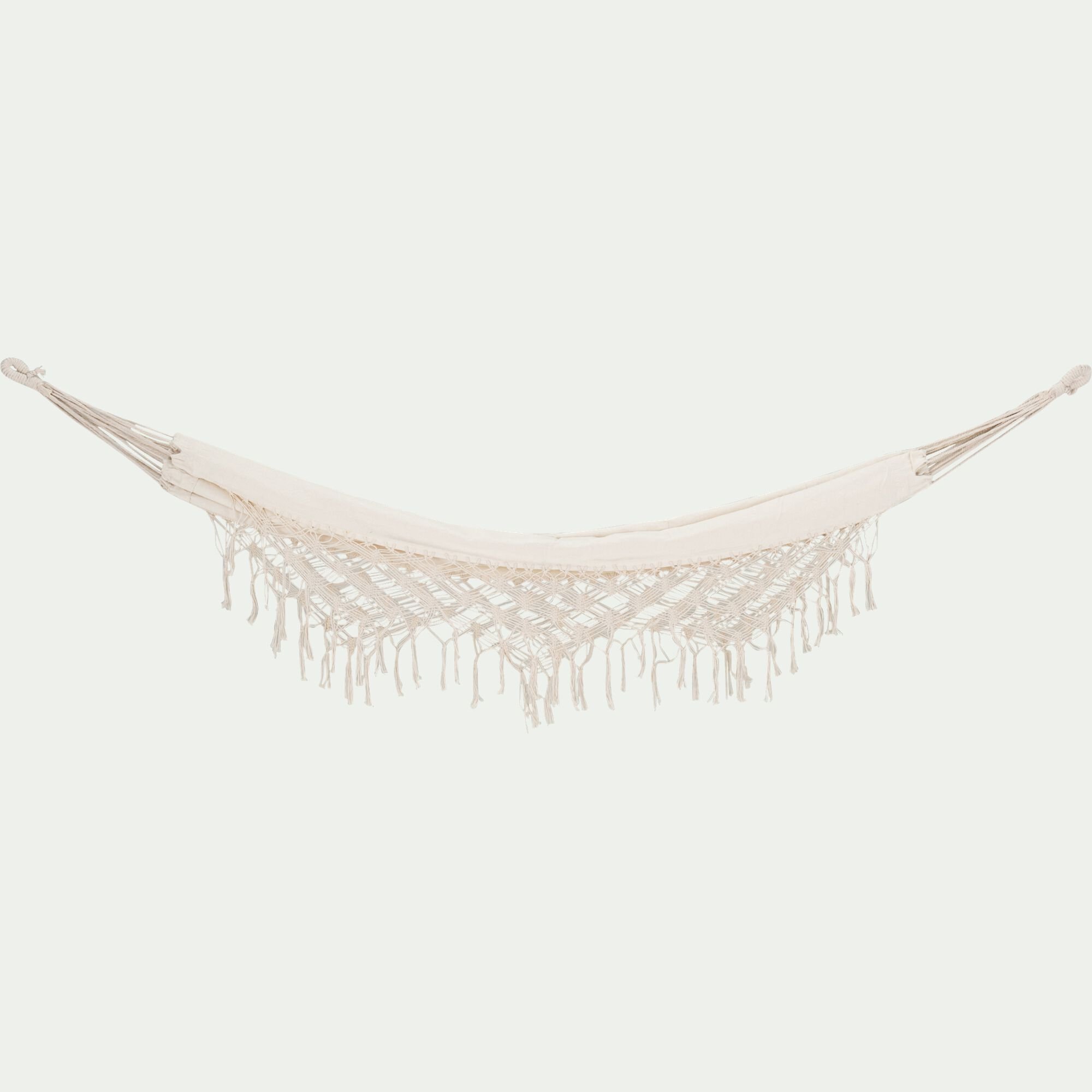 ZUTA - Hamac en coton avec finition en macramé - blanc ventoux