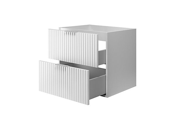 Meuble vasque, Blanc, 60 x 57 x 46 cm, poignée argentée, sans plateau