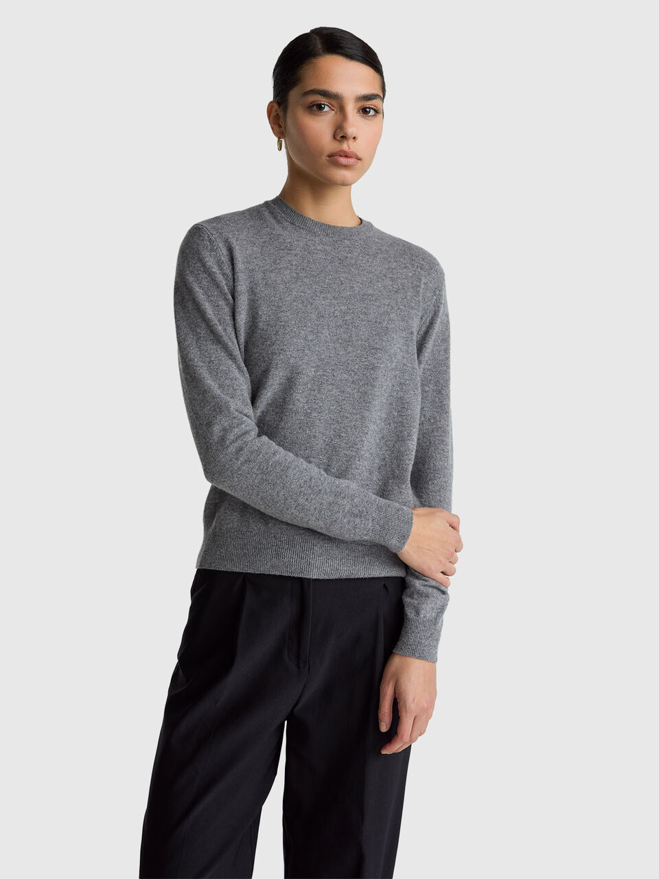 Mouse gray crew neck sweater in Merino wool