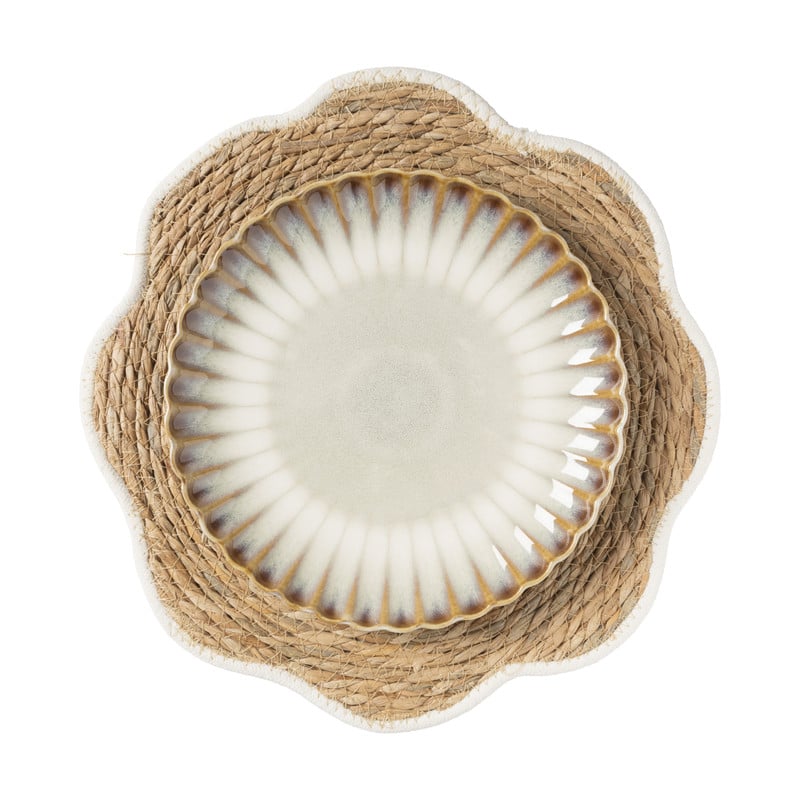 Placemat bloem wit - zeegras - &Oslash;38 cm