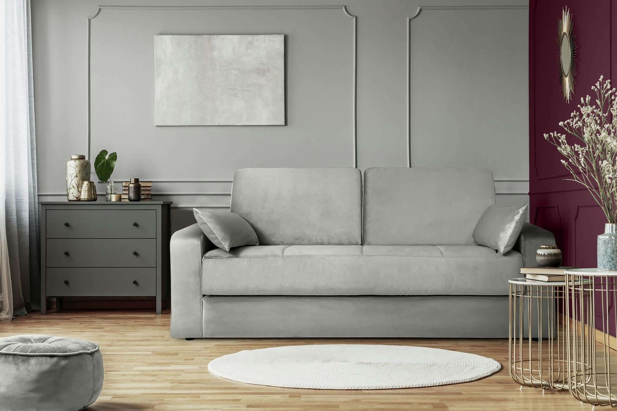 OCTAVE - Canapé convertible 3 places  en tissu gris argent