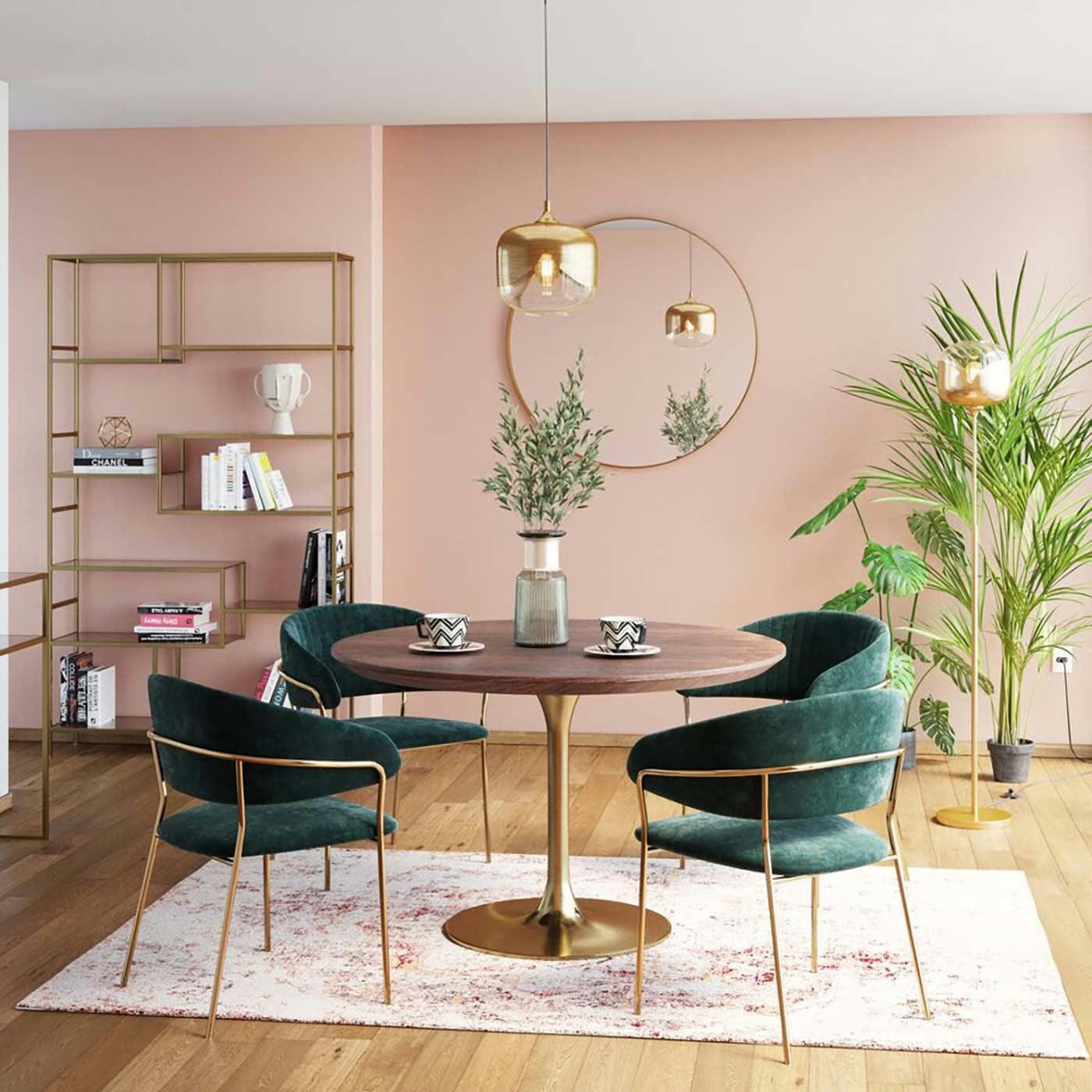 BELLE - Chaise avec accoudoirs en velours vert et acier doré