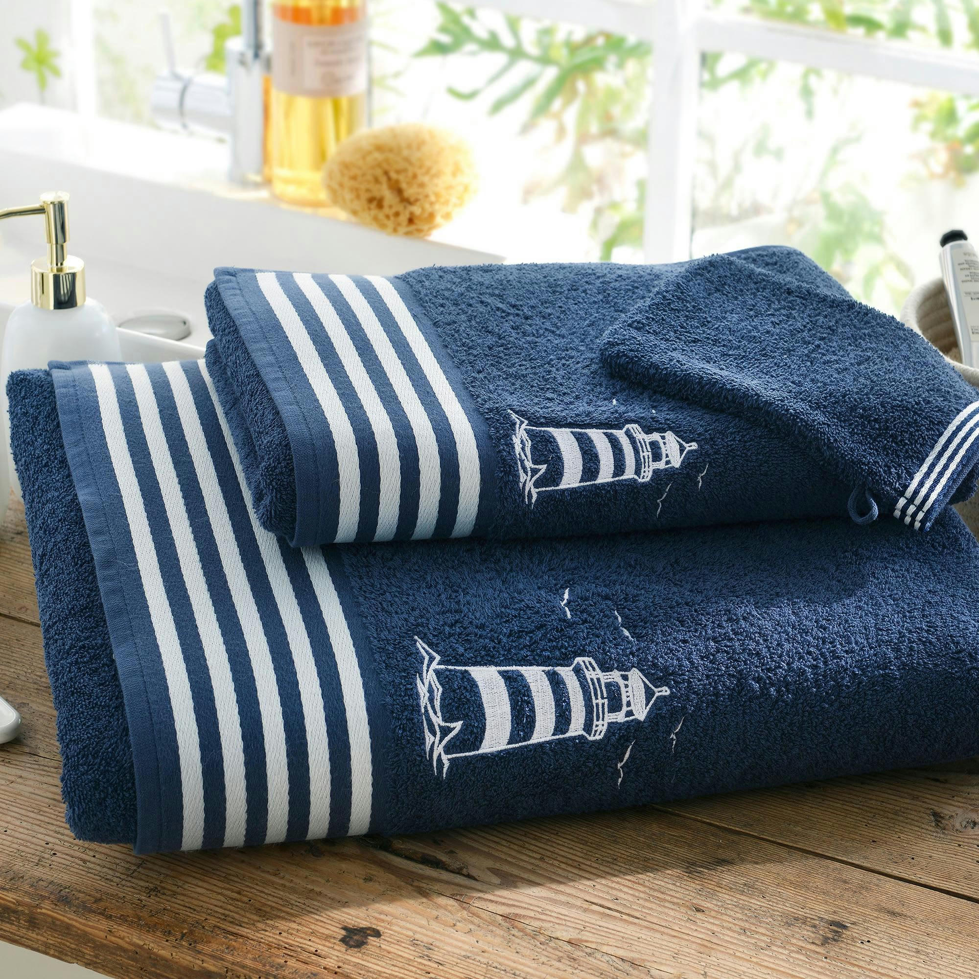PHARE - Drap de bain 70x130 bleu marine en coton 450 g/m²