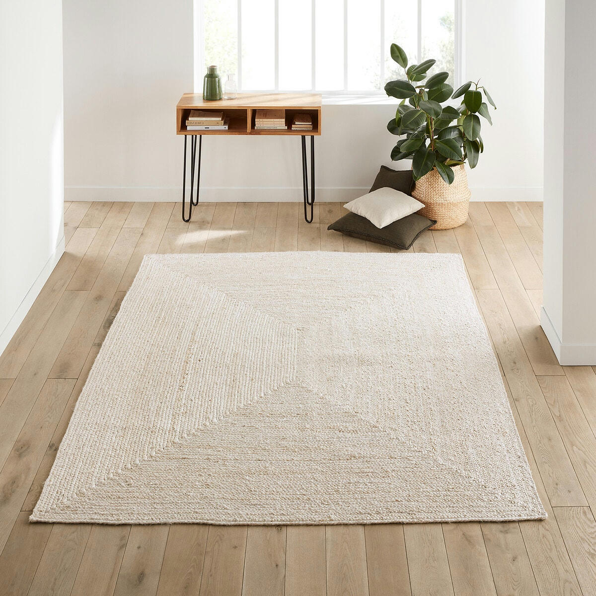 Tapis rectangulaire jute blanchi, Aftas