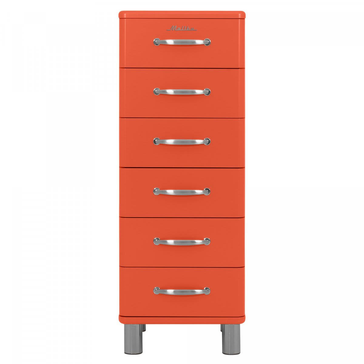 MALIBU - Commode haute 6 tiroirs style vintage orange