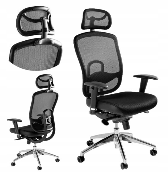 Ergonomiczny fotel biurowy VIP chrom/czarny