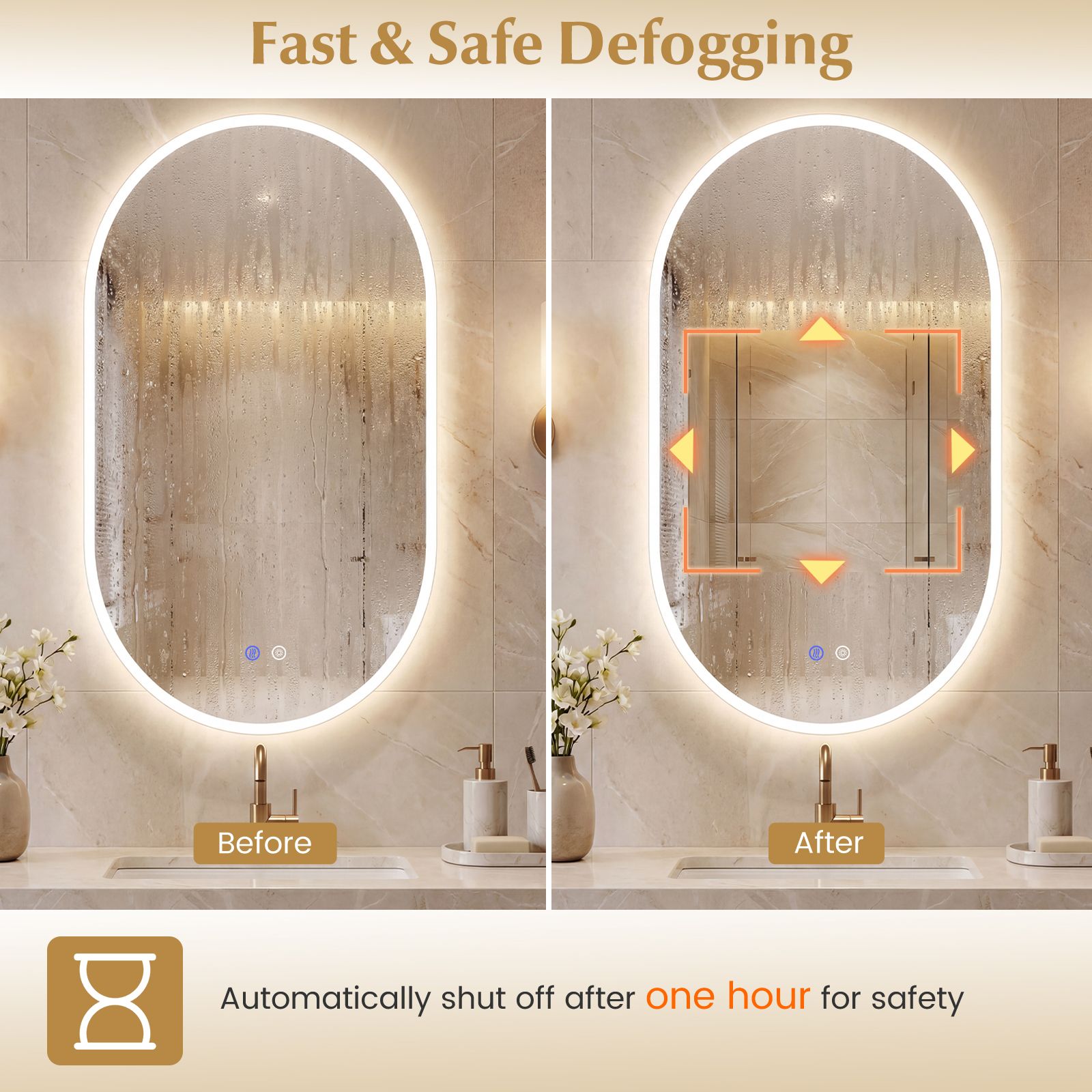 Costway 90 x 55CM Lighted Bathroom Oval Mirror Backlit HD Tempered Glass