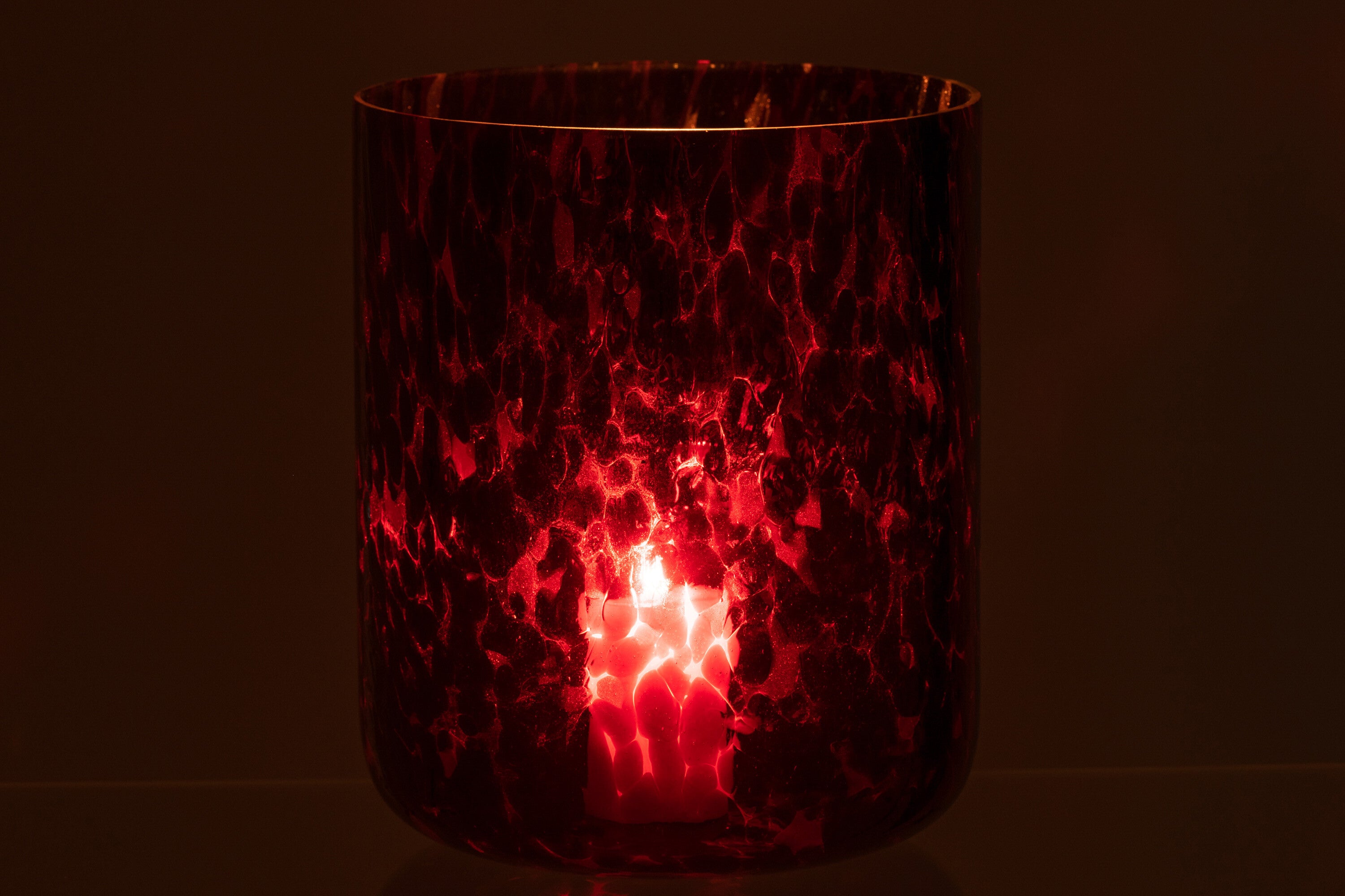 J-Line windlicht Gevlekt - glas - rood/zwart - extra large