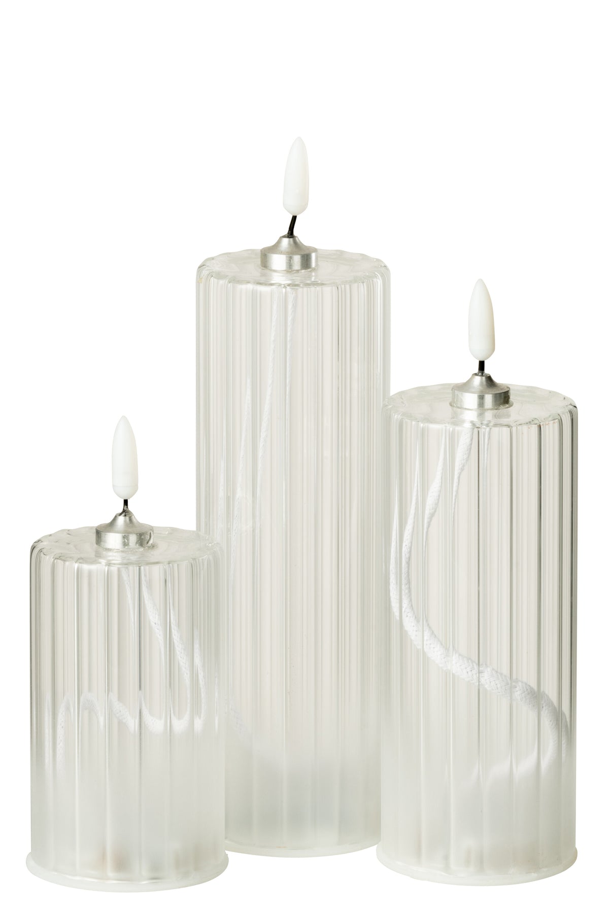 J-Line kaars Strepen - glas - transparant - large - LED