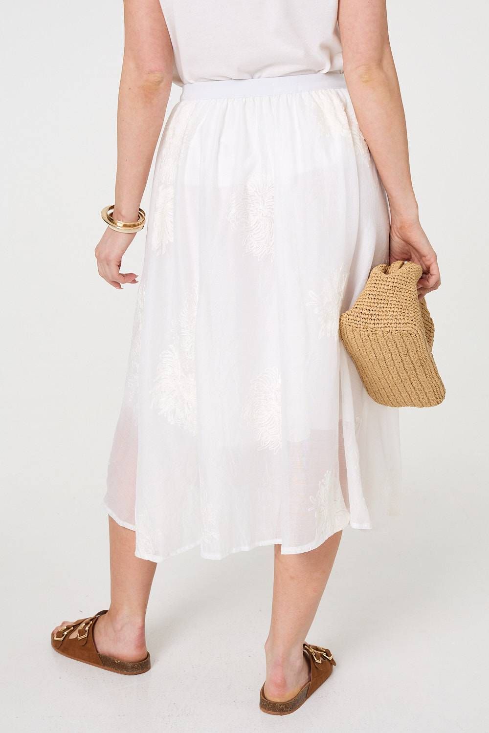 Izabel London Lace Embellished A-Line Midi Skirt