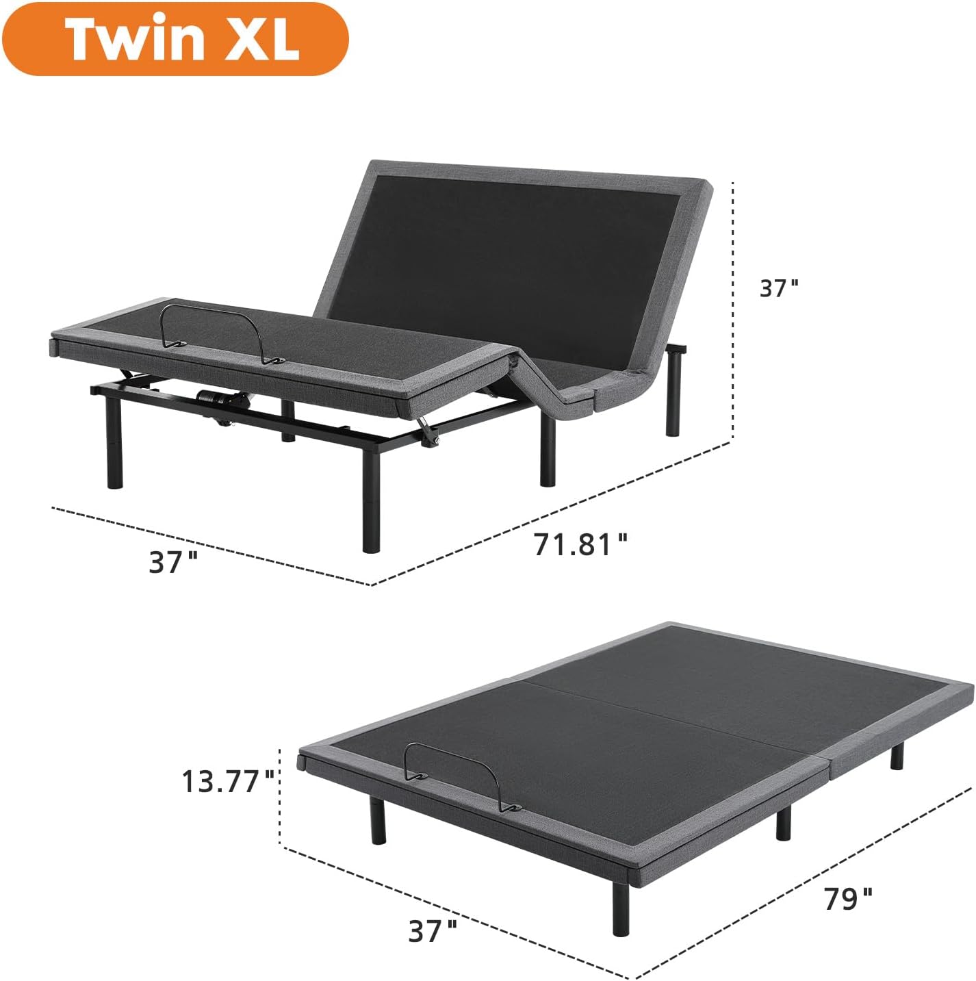 Sweetcrispy Adjustable Bed Frame Twin XL, Ergonomic Electric Bed Base with Wireless Remote and 2 USB Ports, Head and Foot Incline, Zero Gravity Bed, Anti-Snore, Easy Assembly