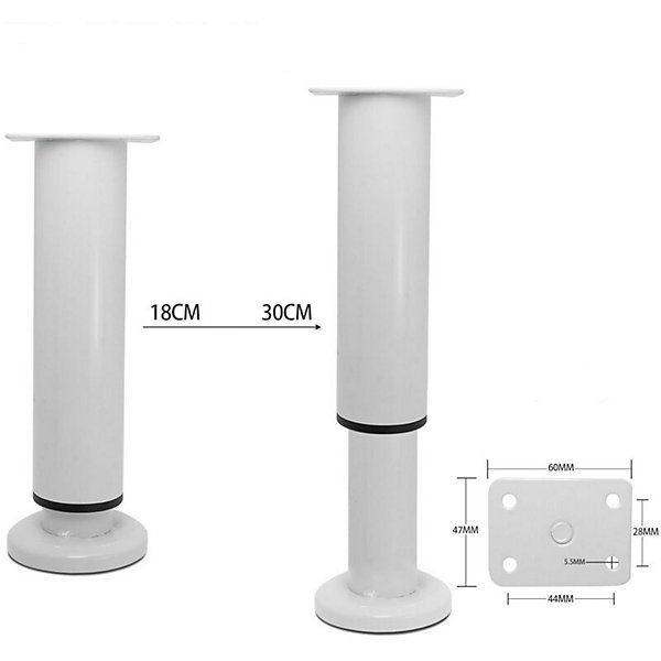 BASHLWUA 4 Pièces Pieds de Meubles Réglables 18cm Blanc Jambe de Table Rond en Métal pour Canapé Armoire Lit avec Vis