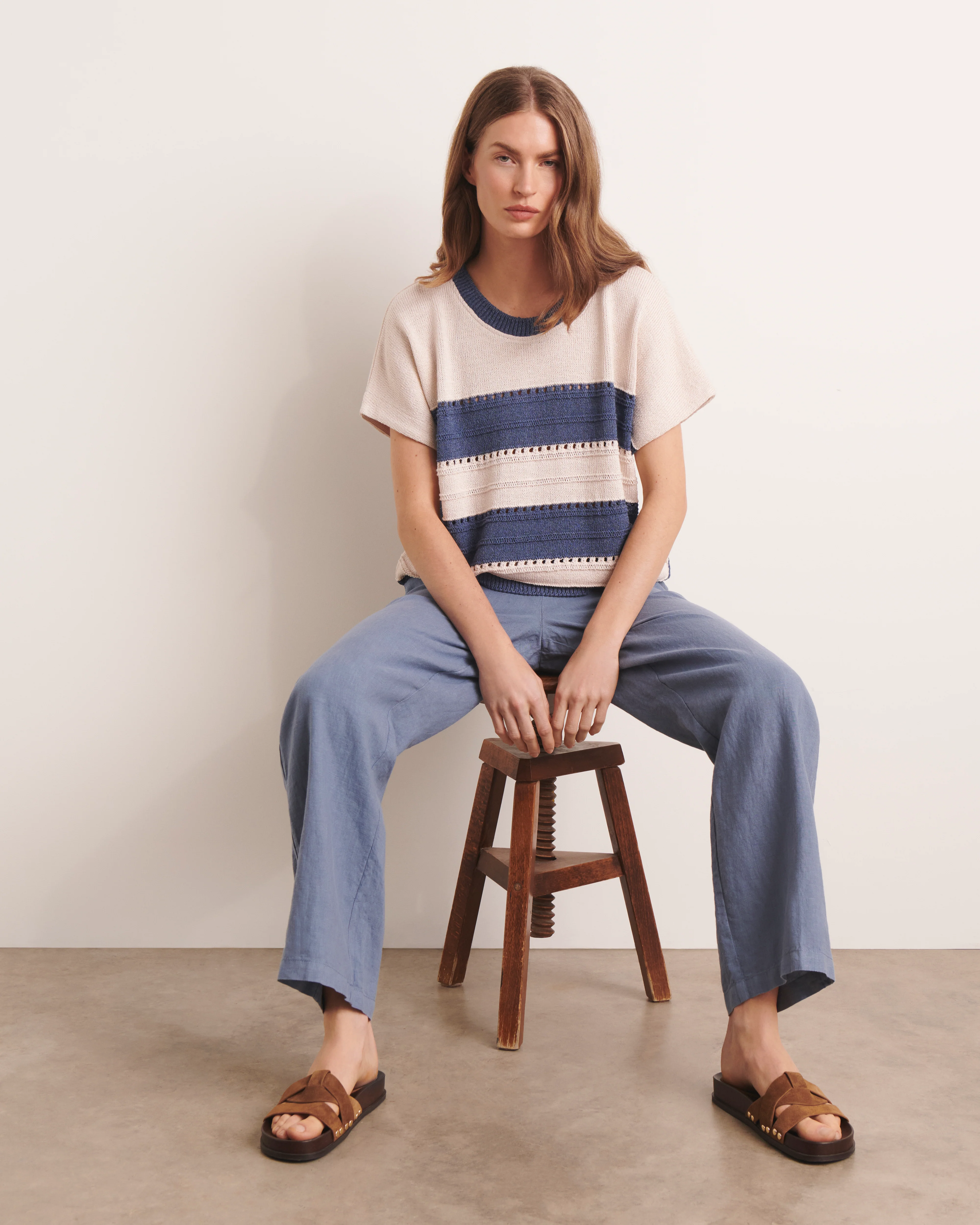 Pantalon droit bleu PRALINI/13196/304