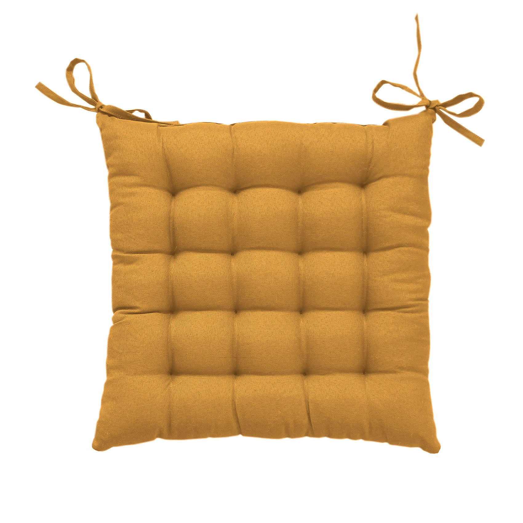 - Galette de chaise unie et piquée polyester jaune moutarde 38x38 cm
