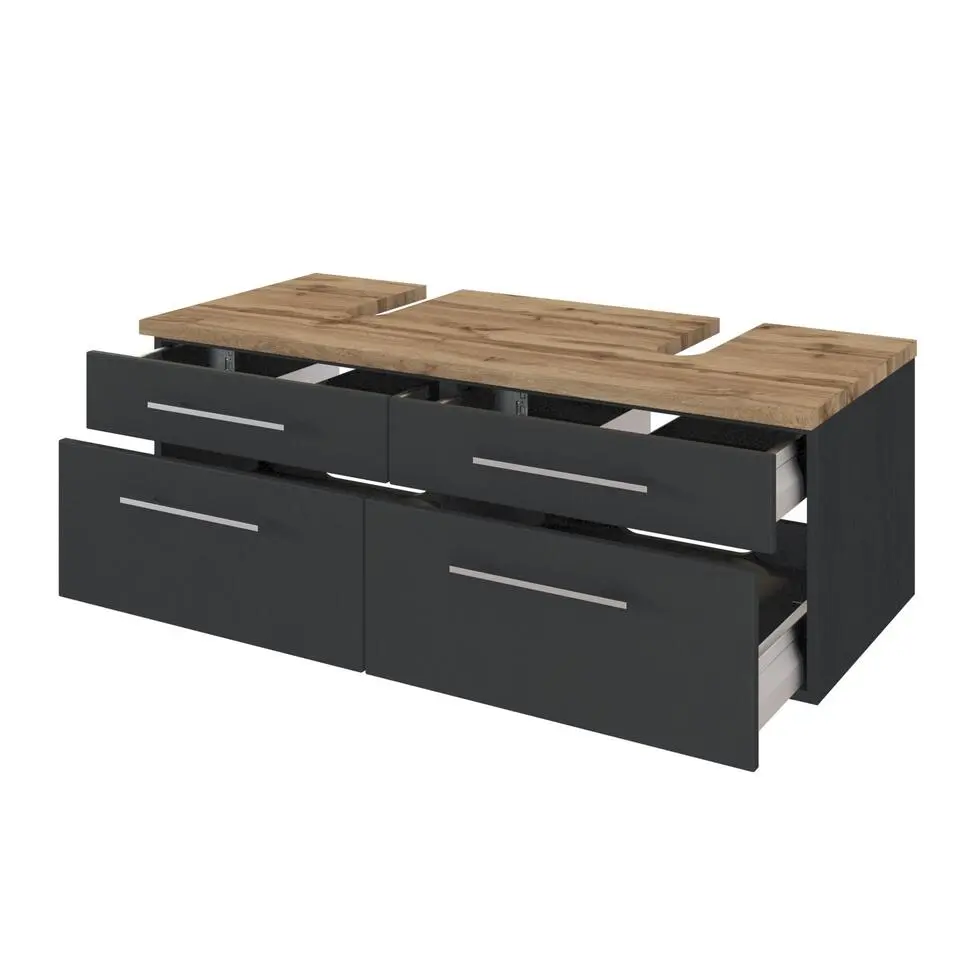 Wastafelonderkast Dasa 120cm met 4 lades - grafiet/mat grijs