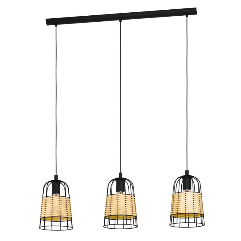 Suspension Anwick noire et nature E27 3 x 40 W EGLO