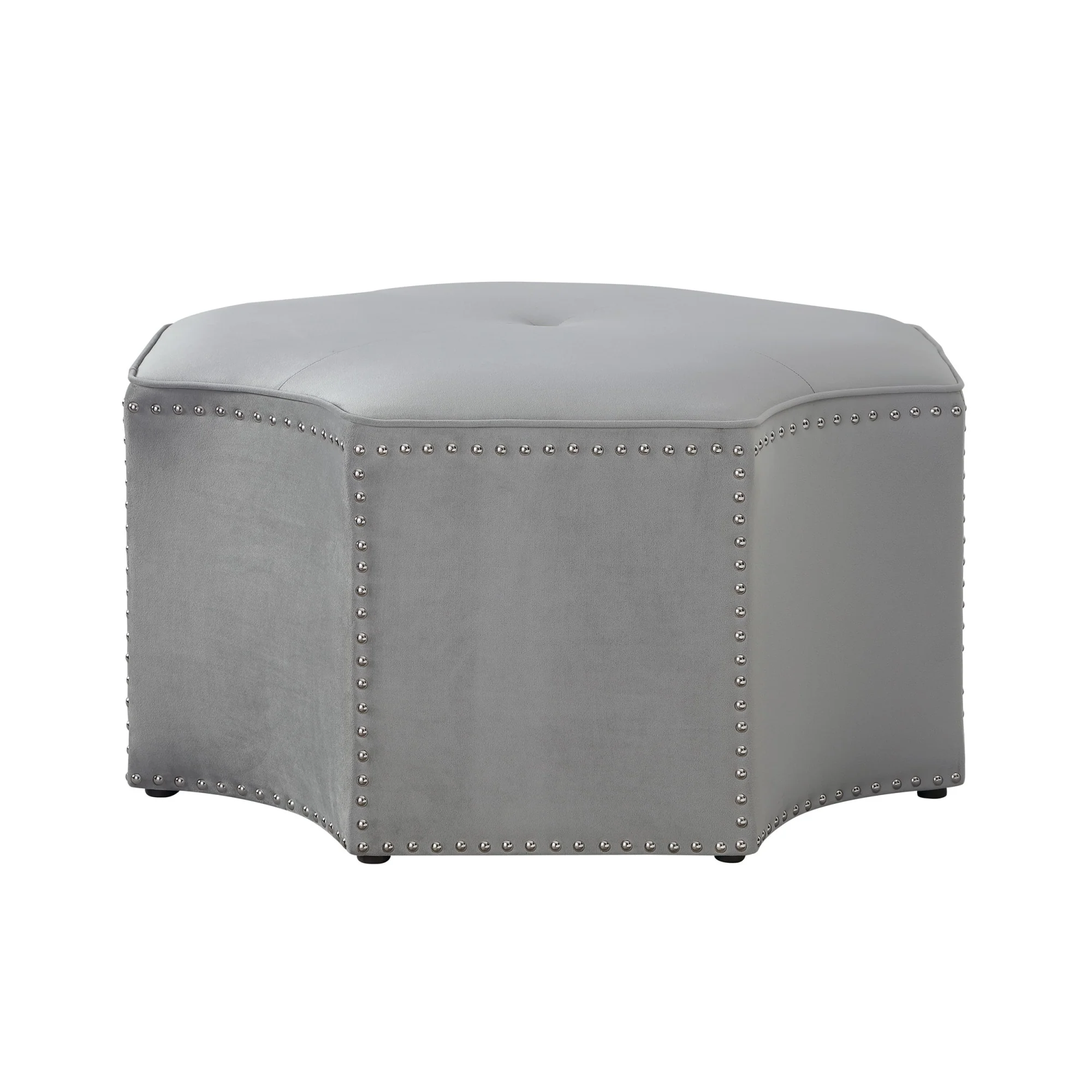 33 Gray Velvet Tufted Octagonal Cocktail Ottoman