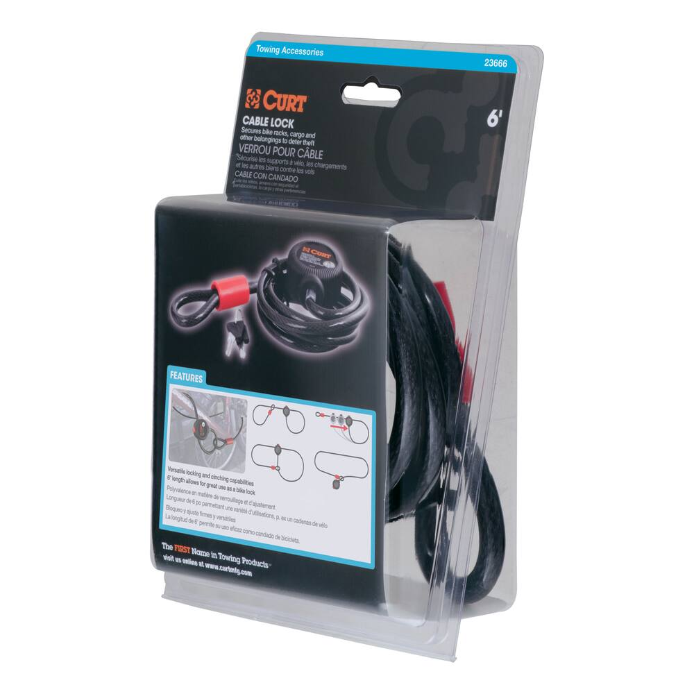 CURT Multi-Use Cable Lock, Vinyl-Coated Braided Steel w/ Two-Keys, 6-ft x 3/8-in