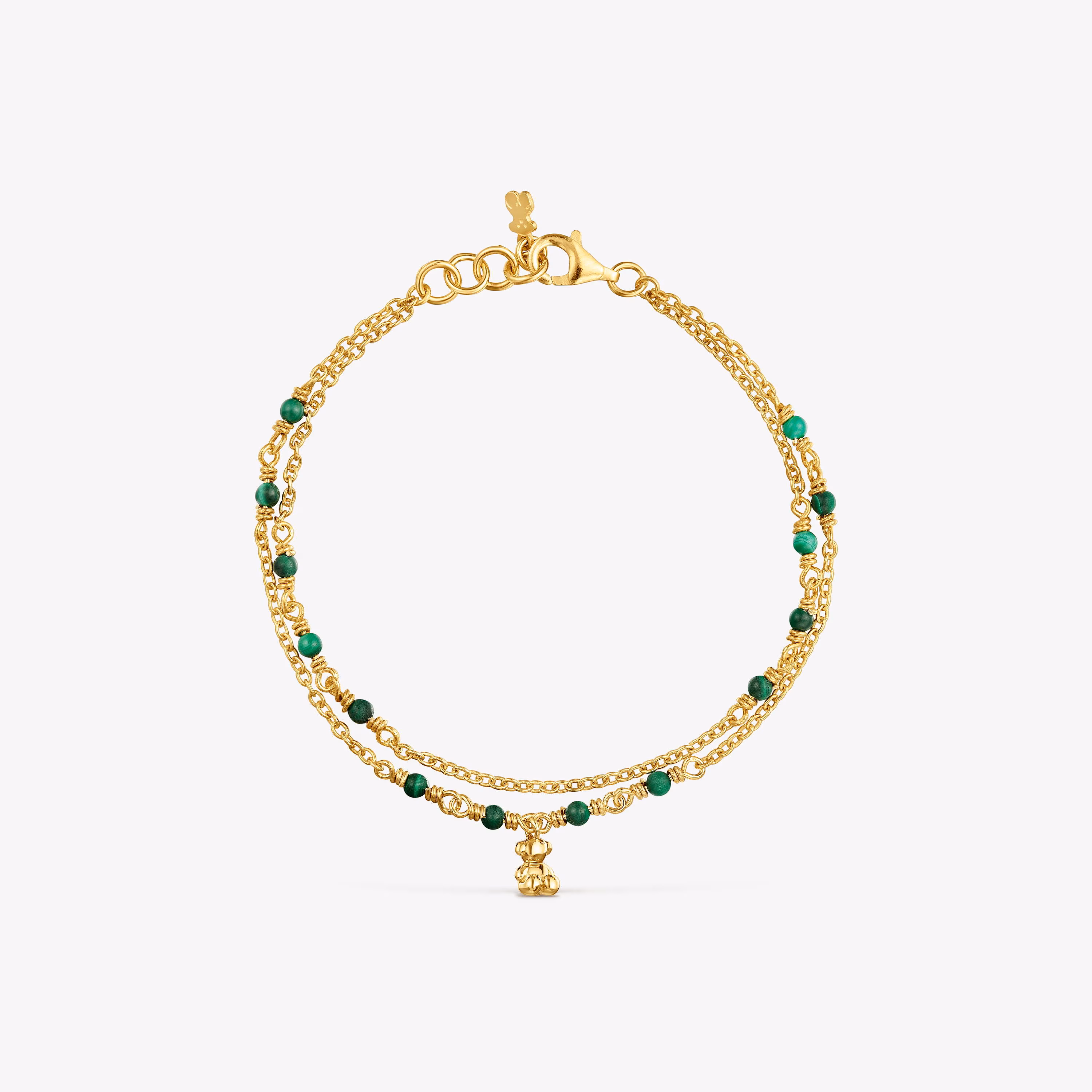 Pulsera con baño de oro 18 kt sobre plata y malaquita Bold Bear