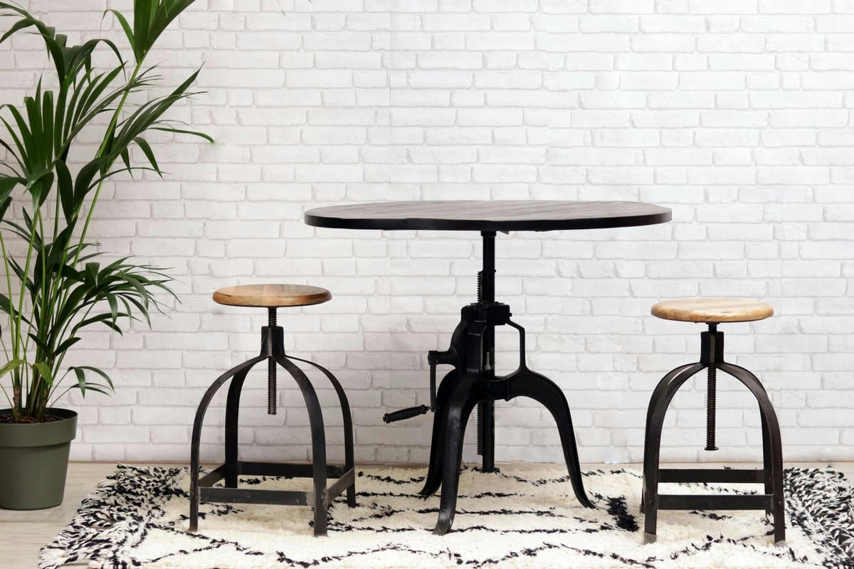 MANIVELLE 100 - Table repas réglable ronde noir D100