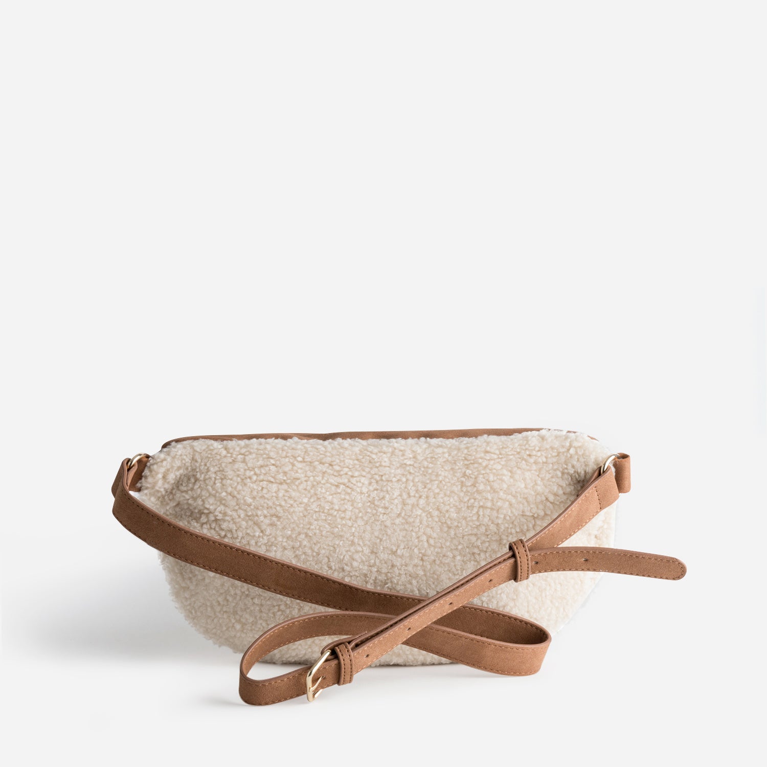 Sac-banane écru sherpa et camel
