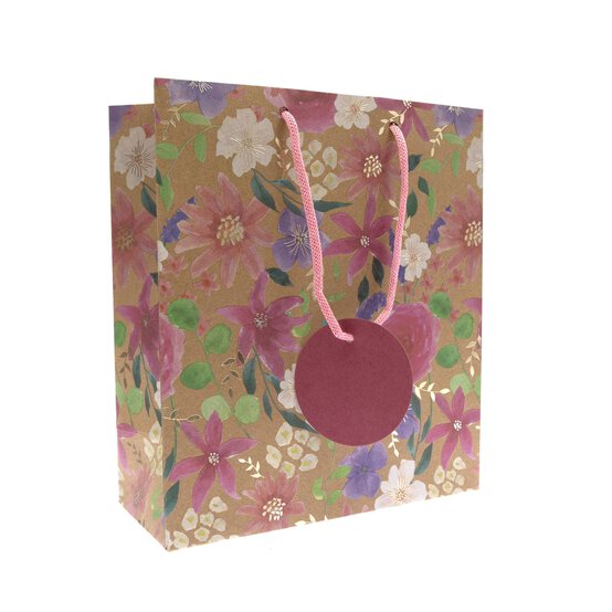 Kraft Floral Print Gift Bag 21.5cm x 25cm