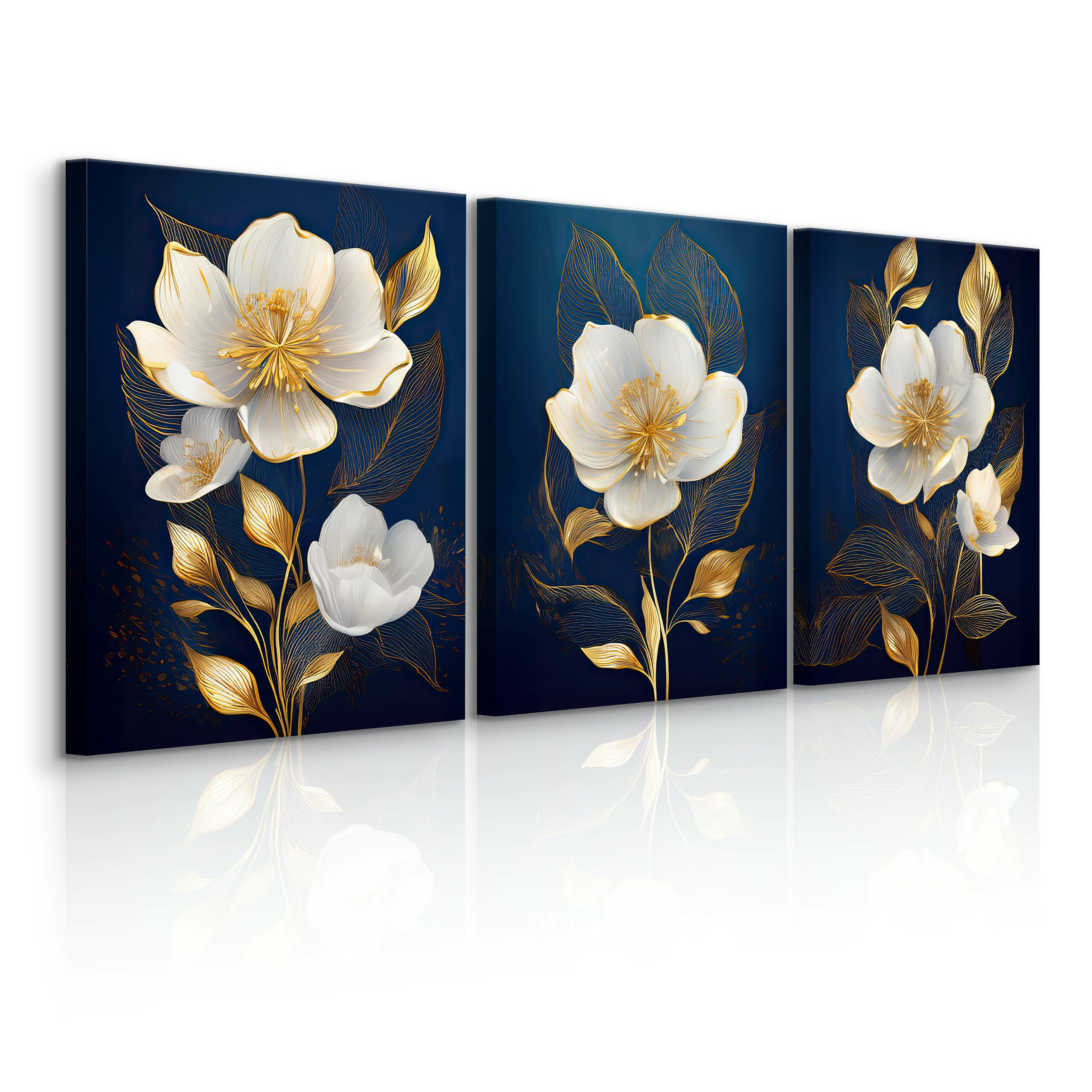 3x Obraz Set Abstrakcyjne Białe Kwiaty W Stylu Glamour 30x40cm