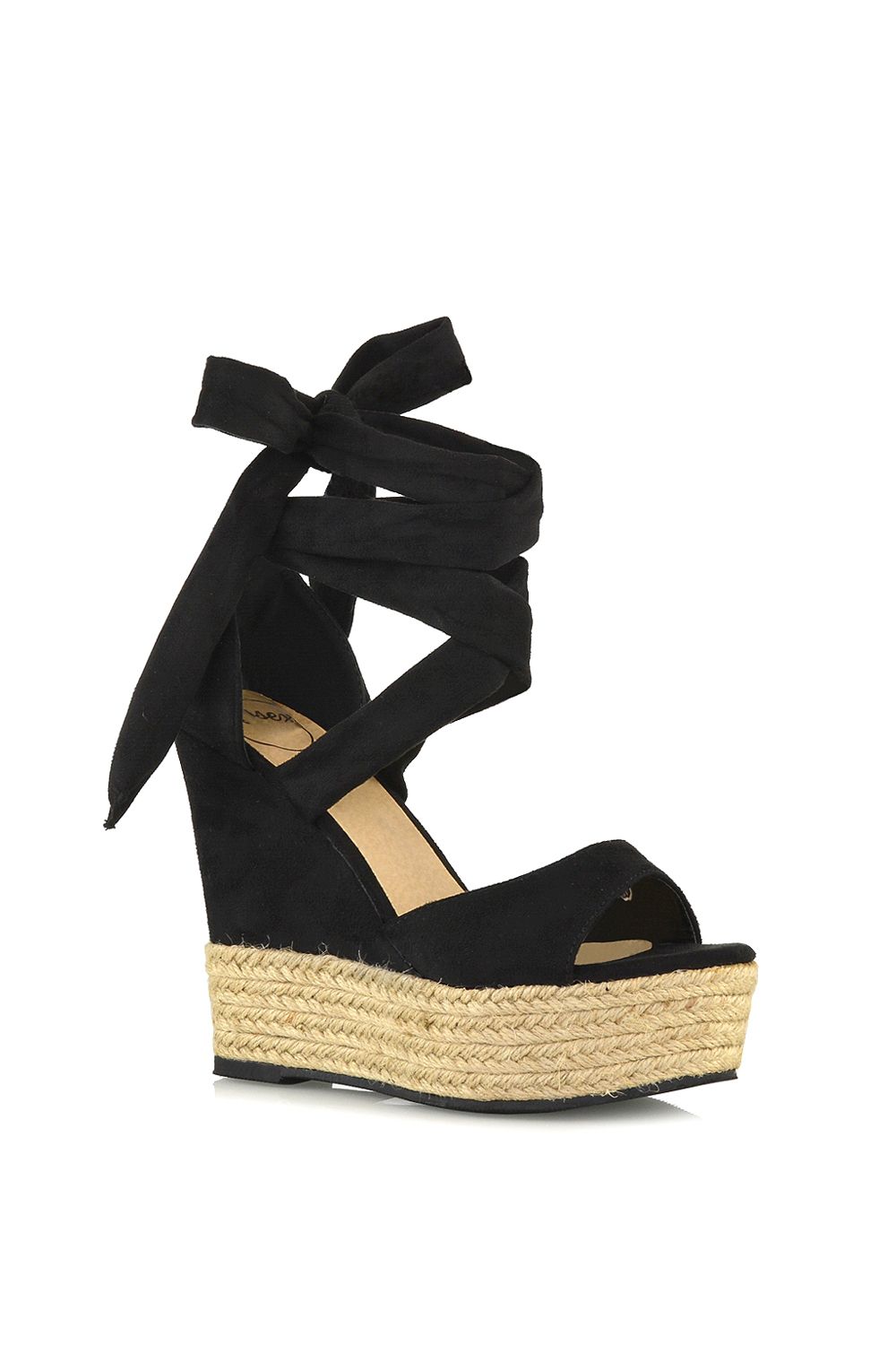 XY London Sansa' Tie Up Woven High Wedge Platform Heel Sandals
