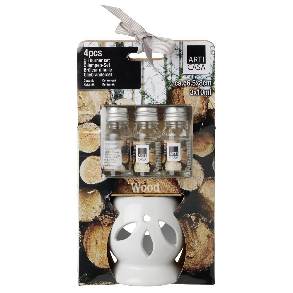 Br&ucirc;leur à huile céramique avec liquide senteur bois 3x10ml