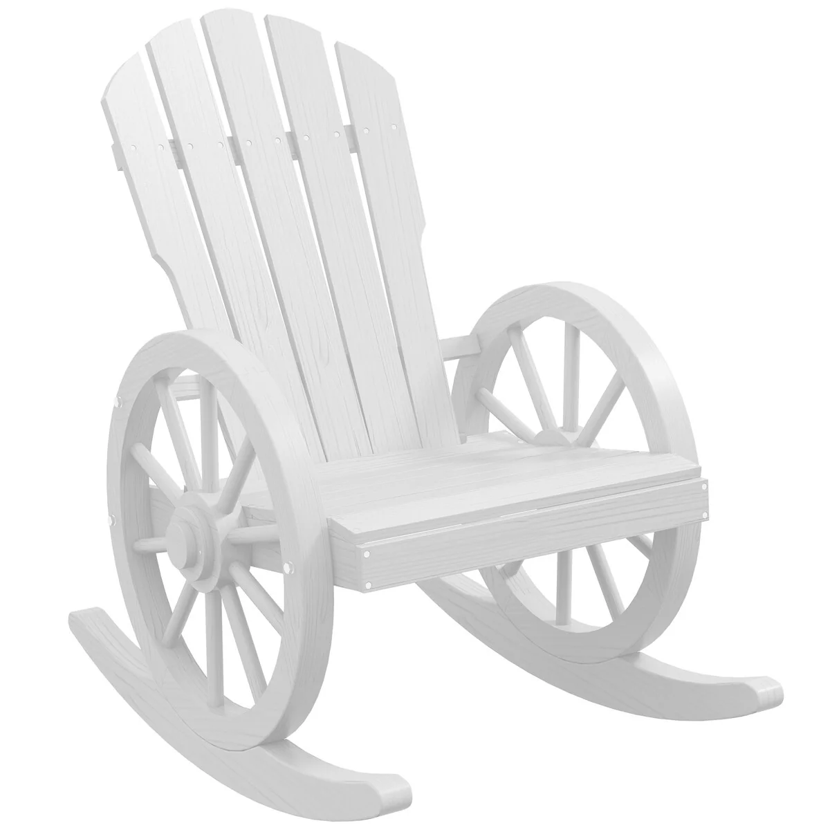 Wooden Adirondack Rocker Chair w/ Slatted Design and Oversized Back