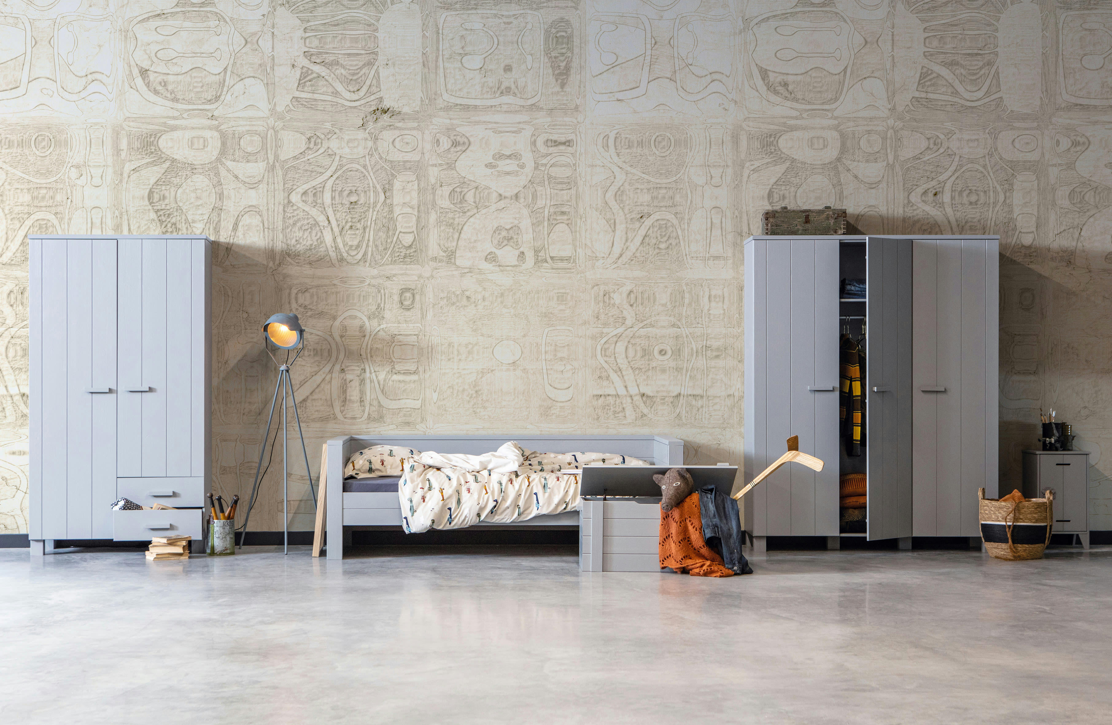 DENNIS - Armoire 2 portes et 2 tiroirs en bois gris