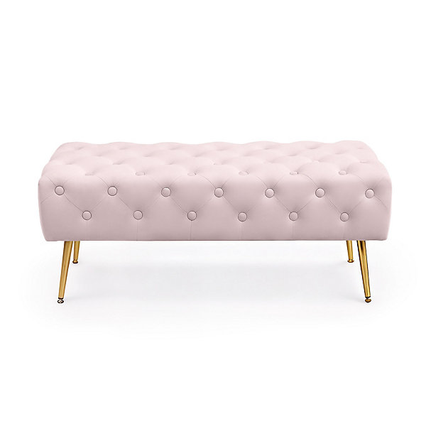 Bout de lit en velours capitonné 100 cm MONACO Rose Poudré