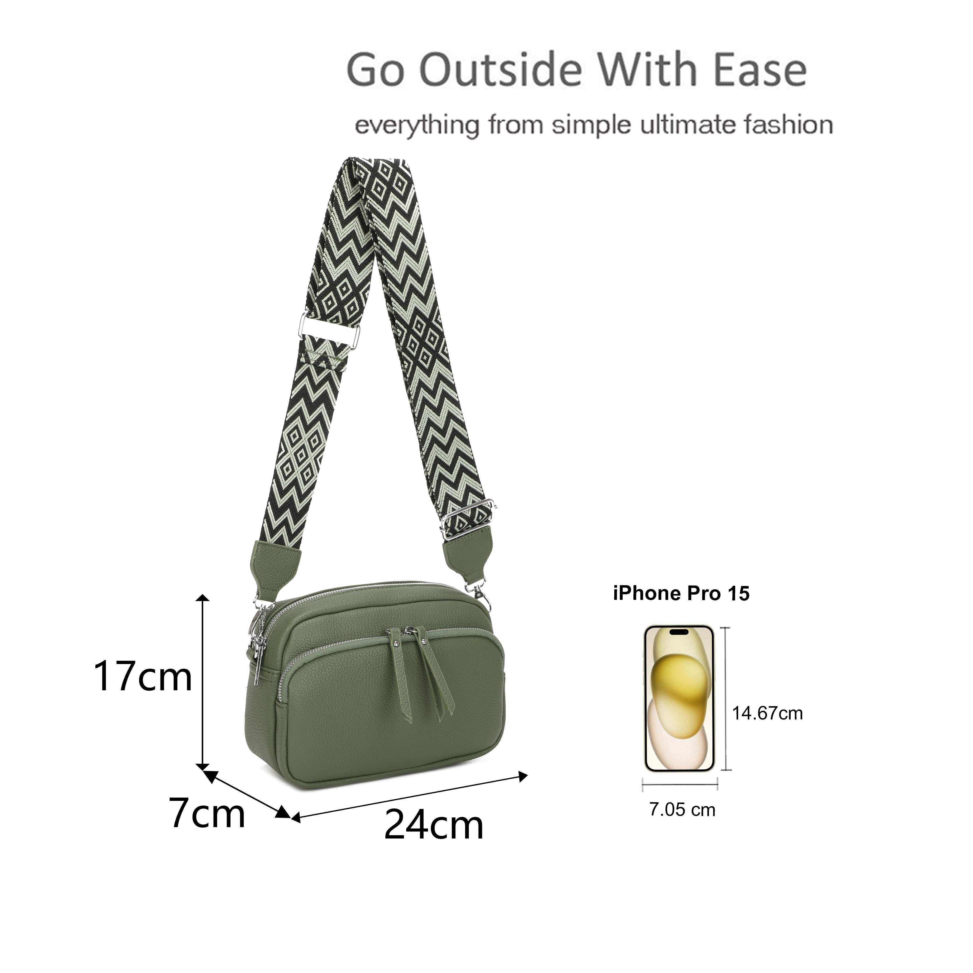 Kitise Large Front Zip Small Camera Crossbody Bag Wide Canvas Strap