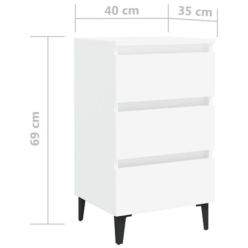 NNEVL Bed Cabinet with Metal Legs White 40x35x69 cm