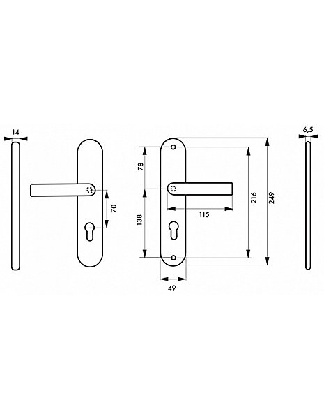 Ensemble poignées de sécurité pour porte d'entrée, béquille double, entr'axe de fixation 216mm, aspect inox - THIRARD