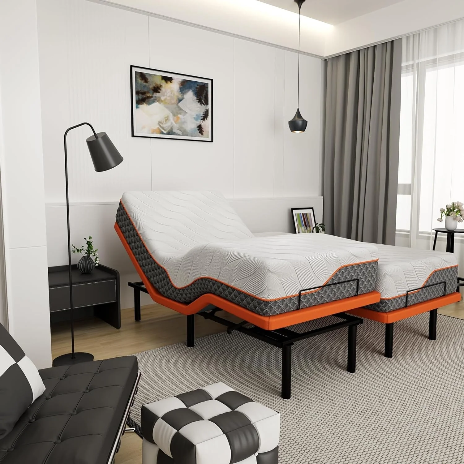 ESHINE Adjustable Bed Frame - 14 inch Hybrid Memory Foam Mattress 2000 Series