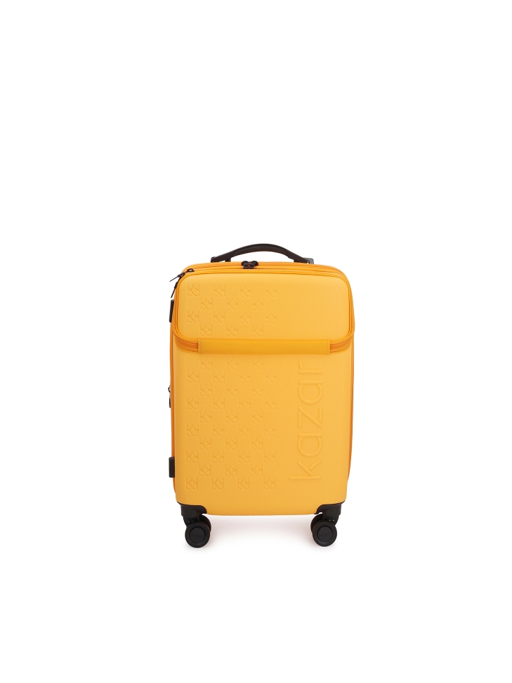 Yellow cabin suitcase with embossed design