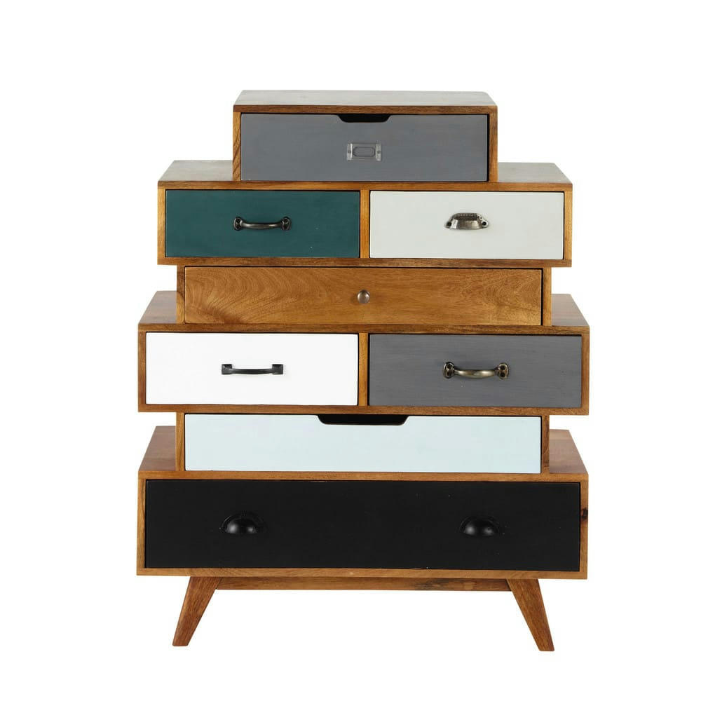 Picadilly - Semainier vintage en manguier massif multicolore