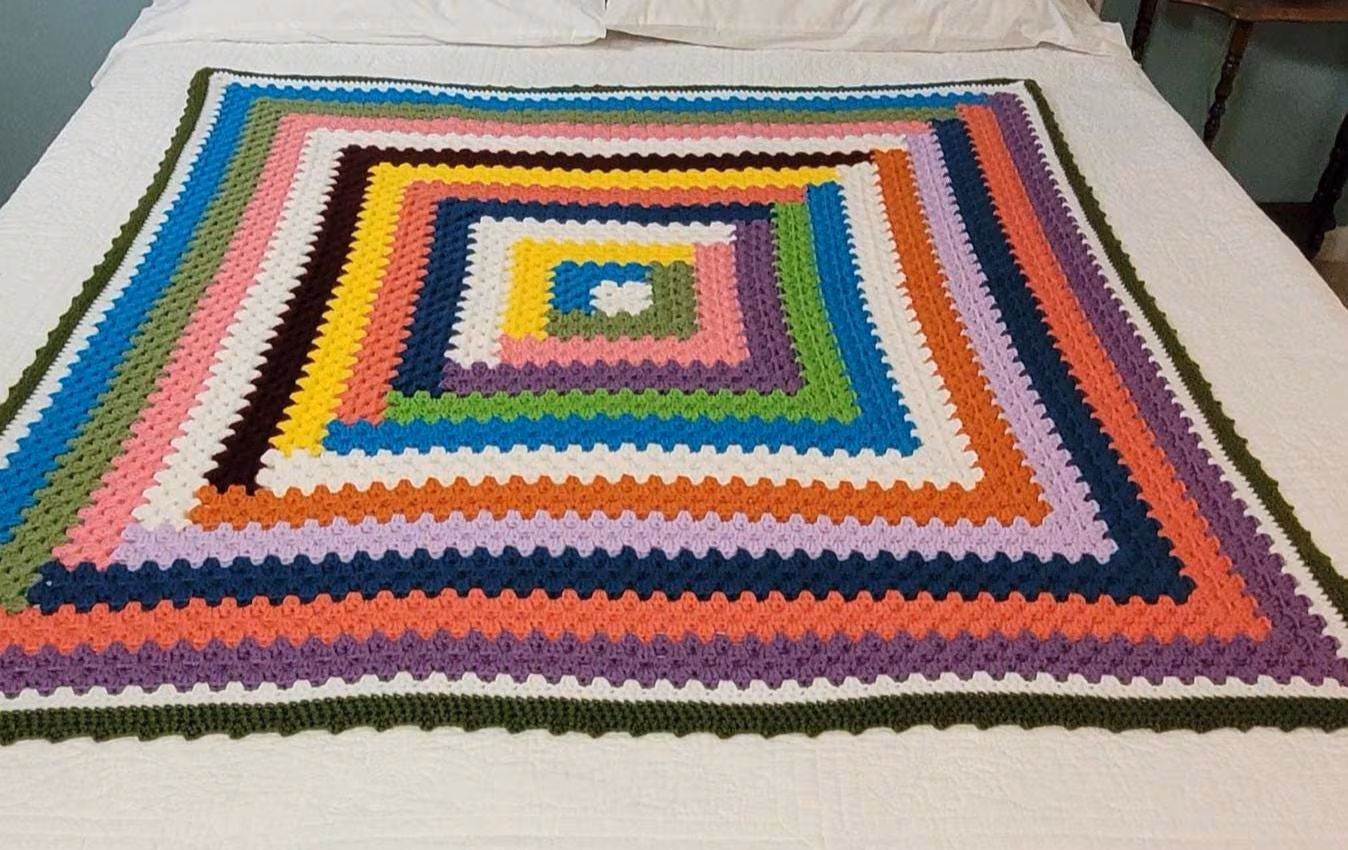 Colorful Crocheted Log Cabin Throw