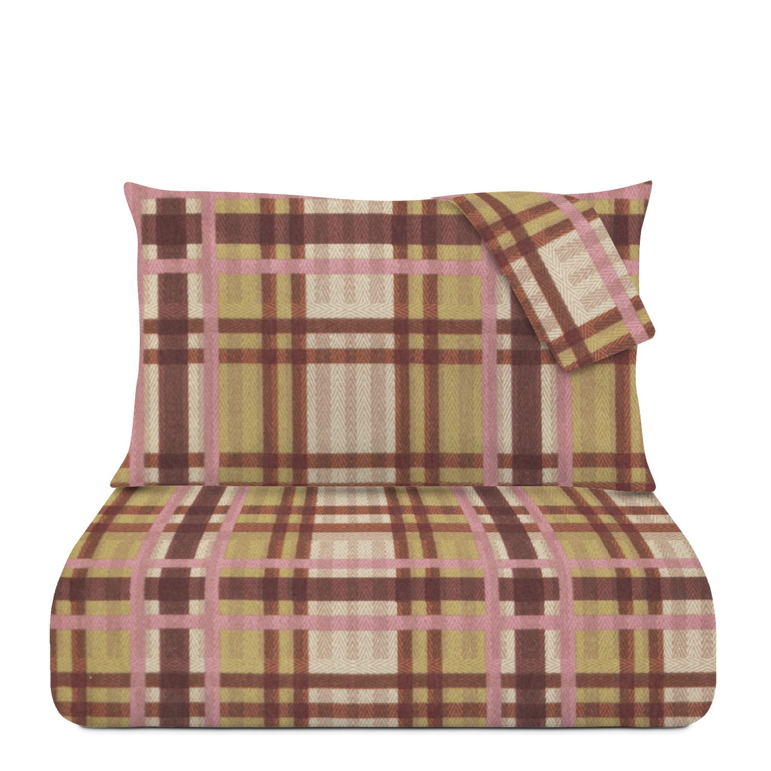 Parure copripiumino matrimoniale cotone tartan marrone