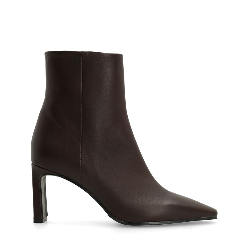 Manfield Bruine leren enkellaarsjes met hak