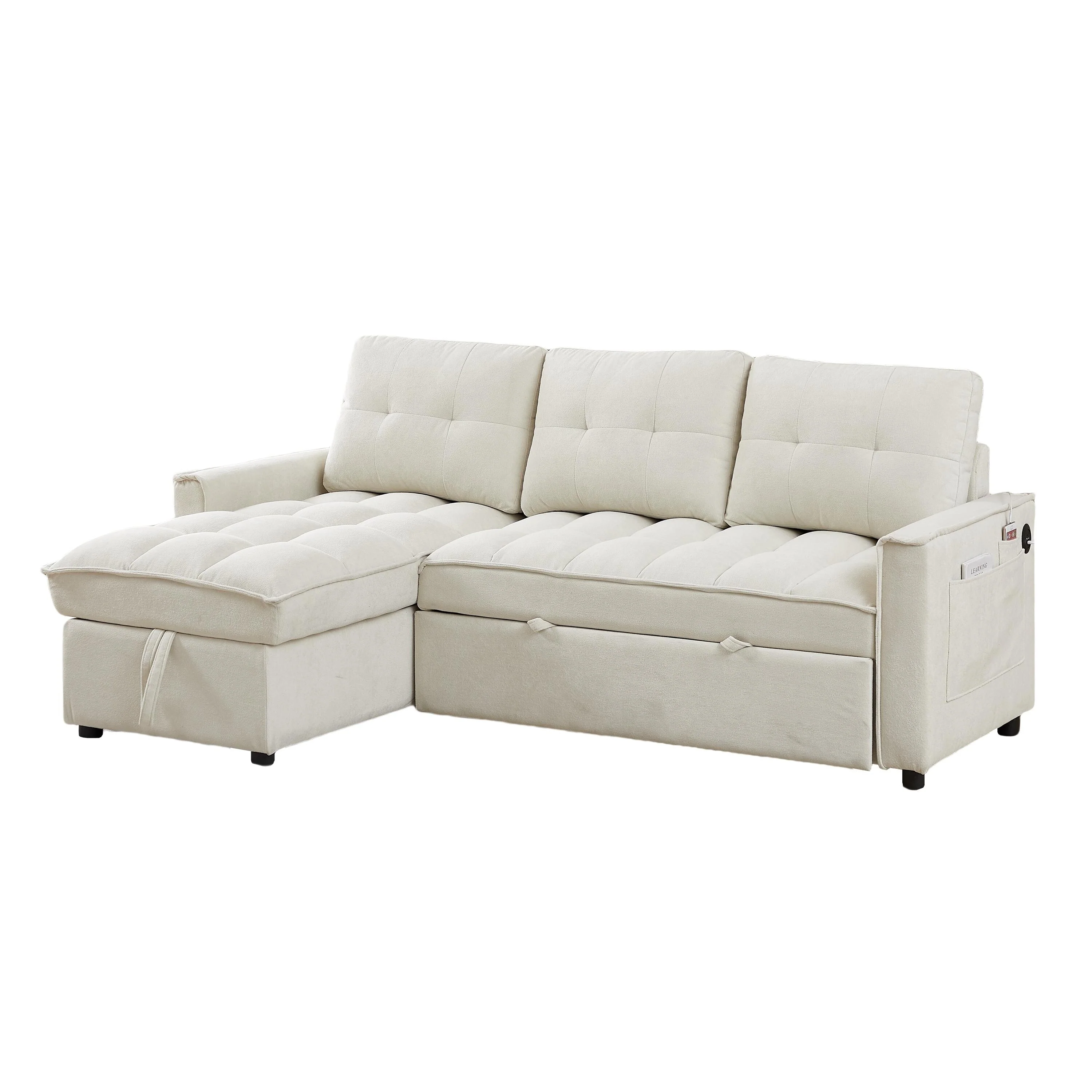 Modern Chenille Sleeper Sofa with Triple Conversion and Hidden Storage and Reversible Chaise for Living Room or Guest Room