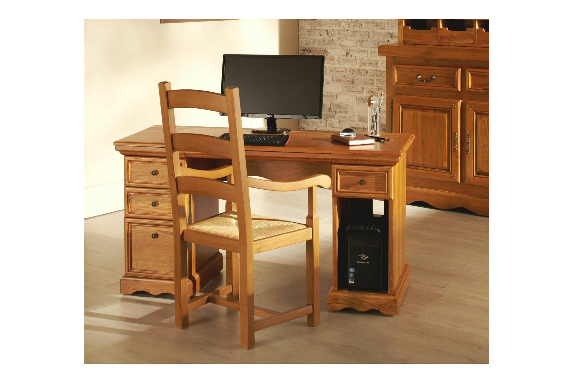 LA BRESSE - Bureau informatique en chêne massif avec tirette pour clavier